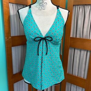 Beach Diva Teal Geometric Halter Tankini Top